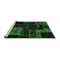 Sideview of Machine Washable Patchwork Emerald Green Transitional Area Rugs, wshabs2062emgrn