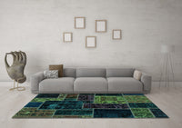 Machine Washable Patchwork Turquoise Transitional Rug, wshabs2062turq