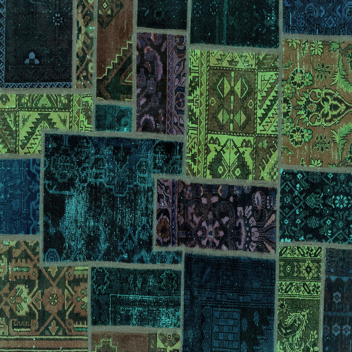 Square Machine Washable Patchwork Turquoise Transitional Area Rugs, wshabs2062turq