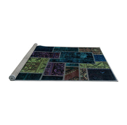 Sideview of Machine Washable Patchwork Light Blue Transitional Rug, wshabs2062lblu