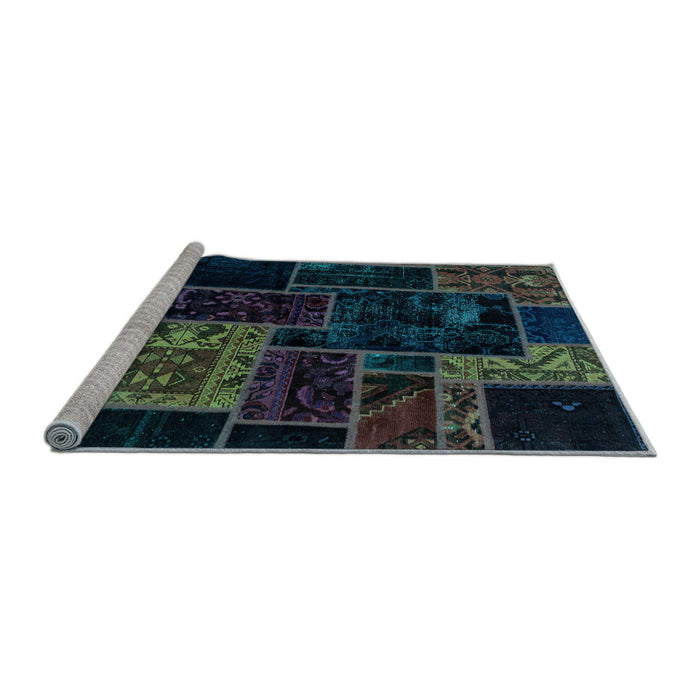 Sideview of Machine Washable Patchwork Light Blue Transitional Rug, wshabs2062lblu