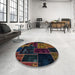 Round Abstract Coffee Brown Patchwork Rug in a Office, abs2062