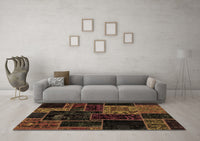 Machine Washable Patchwork Brown Transitional Rug, wshabs2062brn