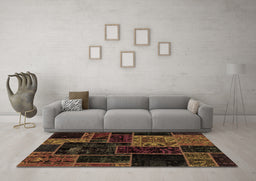Machine Washable Patchwork Brown Transitional Rug in a Living Room,, wshabs2062brn