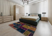 Abstract Coffee Brown Patchwork Rug in a Bedroom, abs2062