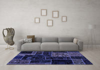 Machine Washable Patchwork Blue Transitional Rug, wshabs2062blu