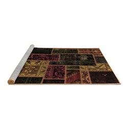 Sideview of Machine Washable Patchwork Brown Transitional Rug, wshabs2062brn