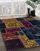 Abstract Coffee Brown Patchwork Rug in Family Room, abs2062