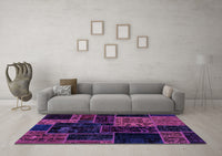 Machine Washable Patchwork Purple Transitional Rug, wshabs2062pur