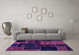 Machine Washable Patchwork Purple Transitional Area Rugs in a Living Room, wshabs2062pur