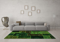 Machine Washable Patchwork Green Transitional Rug, wshabs2062grn