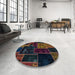 Round Machine Washable Abstract Coffee Brown Rug in a Office, wshabs2062
