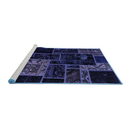 Sideview of Machine Washable Patchwork Blue Transitional Rug, wshabs2062blu