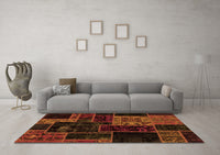 Machine Washable Patchwork Orange Transitional Rug, wshabs2062org