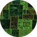 Round Machine Washable Patchwork Green Transitional Area Rugs, wshabs2062grn