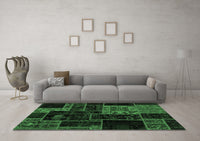 Machine Washable Patchwork Emerald Green Transitional Rug, wshabs2062emgrn