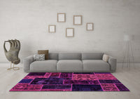 Machine Washable Patchwork Pink Transitional Rug, wshabs2062pnk