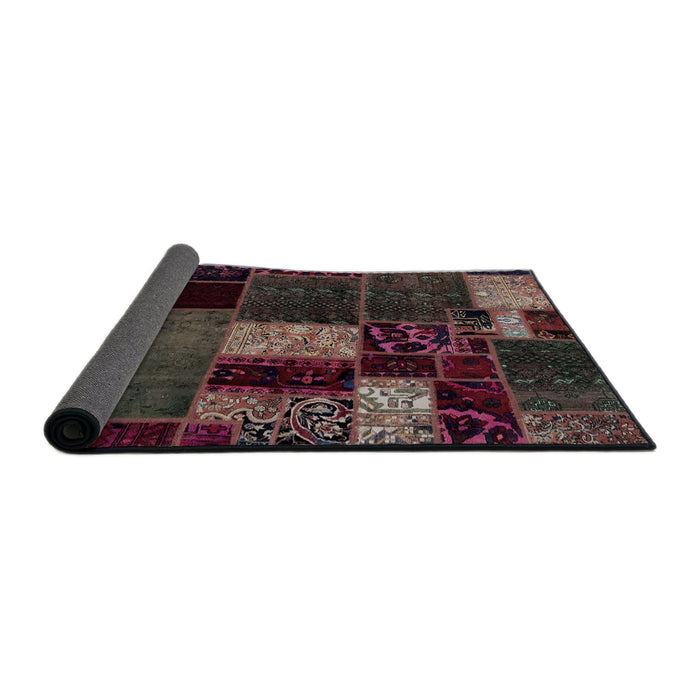 Sideview of Abstract Dark Scarlet Red Patchwork Rug, abs2063
