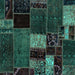 Square Patchwork Turquoise Transitional Rug, abs2063turq