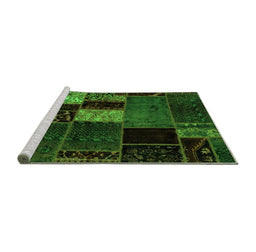 Sideview of Machine Washable Patchwork Green Transitional Area Rugs, wshabs2063grn