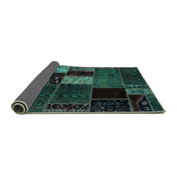 Sideview of Patchwork Turquoise Transitional Rug, abs2063turq