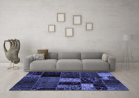 Machine Washable Patchwork Blue Transitional Rug, wshabs2063blu