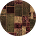 Round Patchwork Brown Transitional Rug, abs2063brn