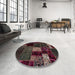 Round Abstract Dark Scarlet Red Patchwork Rug in a Office, abs2063