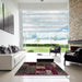 Square Abstract Dark Scarlet Red Patchwork Rug in a Living Room, abs2063