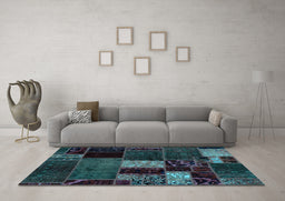 Machine Washable Patchwork Light Blue Transitional Rug in a Living Room, wshabs2063lblu
