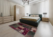 Abstract Dark Scarlet Red Patchwork Rug in a Bedroom, abs2063