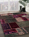 Abstract Dark Scarlet Red Patchwork Rug in Family Room, abs2063