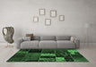 Machine Washable Patchwork Emerald Green Transitional Area Rugs in a Living Room,, wshabs2063emgrn