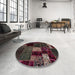 Round Machine Washable Abstract Dark Scarlet Red Rug in a Office, wshabs2063