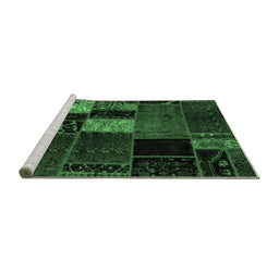 Sideview of Machine Washable Patchwork Emerald Green Transitional Area Rugs, wshabs2063emgrn