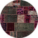 Round Abstract Dark Scarlet Red Patchwork Rug, abs2063