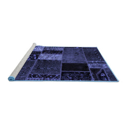 Sideview of Machine Washable Patchwork Blue Transitional Rug, wshabs2063blu