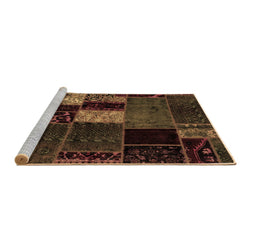 Sideview of Machine Washable Patchwork Brown Transitional Rug, wshabs2063brn