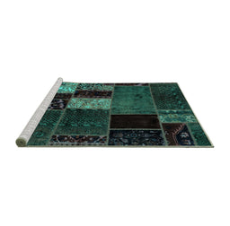 Sideview of Machine Washable Patchwork Turquoise Transitional Area Rugs, wshabs2063turq