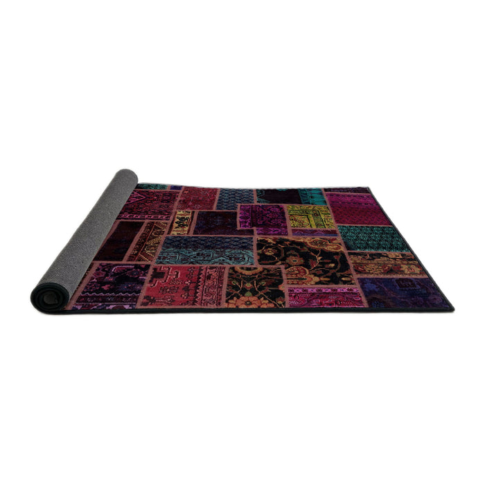 Sideview of Abstract Maroon Purple Patchwork Rug, abs2064
