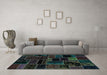 Machine Washable Patchwork Turquoise Transitional Area Rugs in a Living Room,, wshabs2064turq