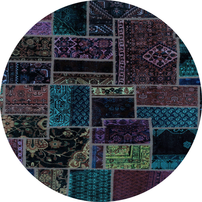 Round Patchwork Light Blue Transitional Rug, abs2064lblu