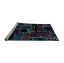 Sideview of Machine Washable Patchwork Light Blue Transitional Rug, wshabs2064lblu