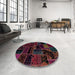 Round Abstract Maroon Purple Patchwork Rug in a Office, abs2064