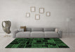 Machine Washable Patchwork Emerald Green Transitional Area Rugs in a Living Room,, wshabs2064emgrn