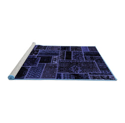 Sideview of Machine Washable Patchwork Blue Transitional Rug, wshabs2064blu