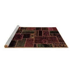 Sideview of Machine Washable Patchwork Brown Transitional Rug, wshabs2064brn