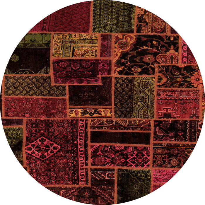 Round Machine Washable Patchwork Orange Transitional Area Rugs, wshabs2064org