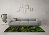 Machine Washable Patchwork Green Transitional Rug, wshabs2064grn