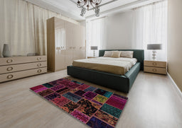 Abstract Maroon Purple Patchwork Rug in a Bedroom, abs2064